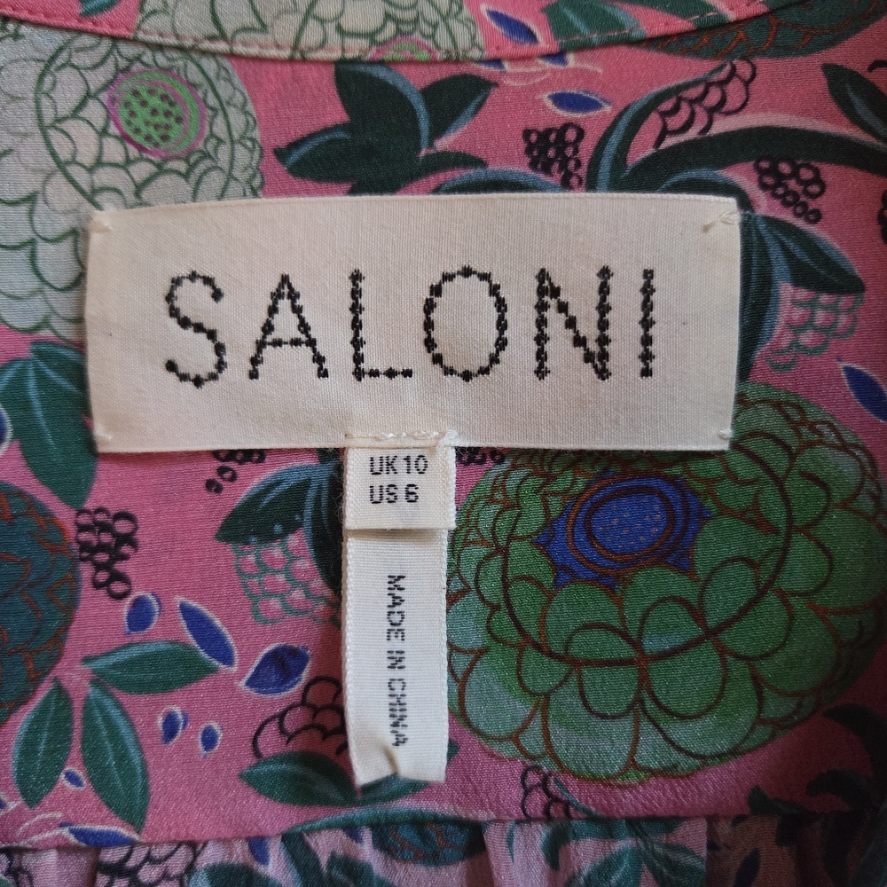 SALONI Silk Floral Print Dress Size 6 - Picture 6 of 7